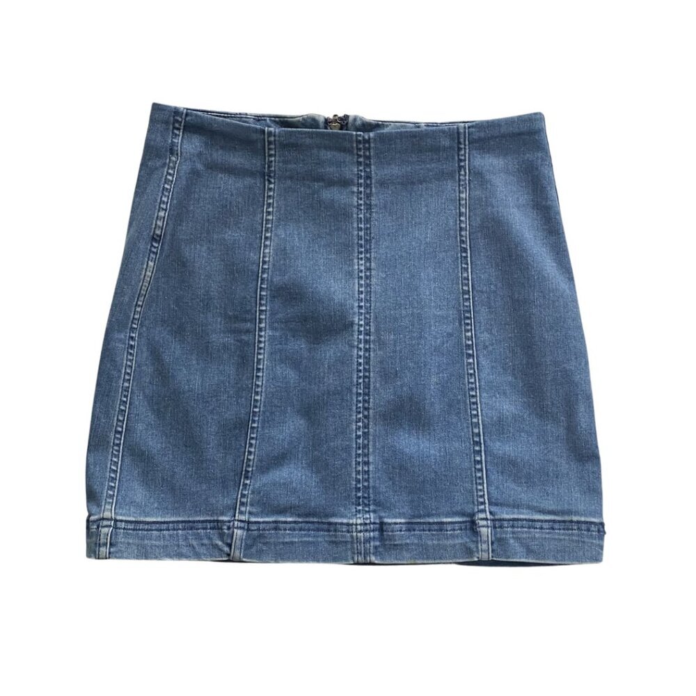 Free People Denim Flat Front Straight Pencil Stretch Mini Skirt,  Size 8 #324